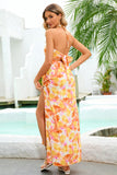 Vestido casual de verano halter estampado naranja con hendidura