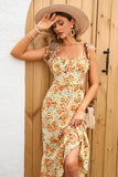 Vestido casual de verano estampado floral amarillo con volantes