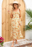 Vestido casual de verano estampado floral amarillo con volantes