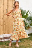 Vestido casual de verano estampado floral amarillo con volantes