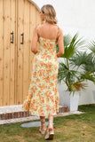 Vestido casual de verano estampado floral amarillo con volantes