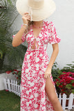 Vestido casual largo de verano estampado rojo con hendidura