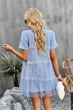 White Tulle Short Sleeves Short Casual Dress