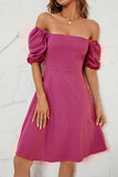 Fucsia Off the Shoulder A-line Vestido de verano