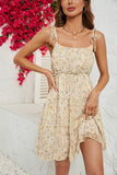 Albaricoque Floral estampado Spaghetti Straps Vestido Corto de Verano