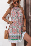 Vestido corto de verano halter boho estampado rosa