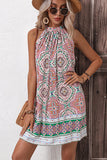 Vestido corto de verano halter boho estampado rosa