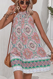 Vestido corto de verano halter boho estampado rosa