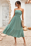 Vestido de verano verde sin tirantes A-line Midi