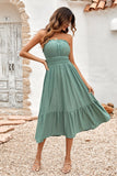 Vestido de verano verde sin tirantes A-line Midi