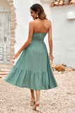 Vestido de verano verde sin tirantes A-line Midi