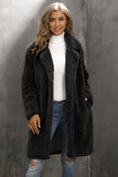 Camel Nottched Lapel Long Faux Fur Women Coat