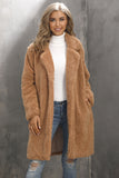 Camel Nottched Lapel Long Faux Fur Women Coat