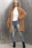 Camel Nottched Lapel Long Faux Fur Women Coat