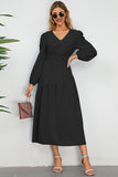 A-Line Mangas Largas Vestido Casual Negro