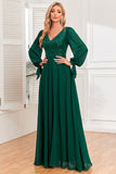 Vestido de fiesta largo verde oscuro con escote en V con lentejuelas