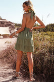 Halter Army Vestido verde de verano sin espalda