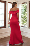 Off The Shoulder Red Sheath Vestido formal largo