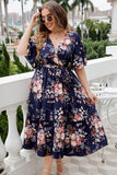 Plus Size V Neck Navy Summer Dress con mangas cortas