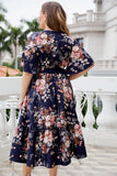 Plus Size V Neck Navy Summer Dress con mangas cortas