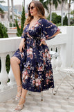 Plus Size V Neck Navy Summer Dress con mangas cortas