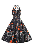 Halloween Vestido Black Halter Pumpkin impreso