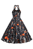 Halloween Vestido Black Halter Pumpkin impreso