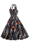 Halloween Vestido Black Halter Pumpkin impreso