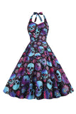 Halloween Vestido Black Halter Pumpkin impreso