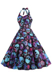 Halloween Vestido Black Halter Pumpkin impreso