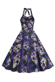 Halloween Vestido Black Halter Pumpkin impreso