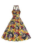 Halloween Vestido Black Halter Pumpkin impreso