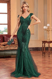 Vestido formal de lentejuelas sirena verde oscuro