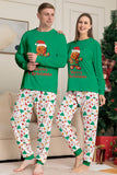 Verde conjunto de pijama familiar a juego navideño con estampado de Papá Noel.