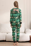 Conjunto de pijama con estampado de ciervo y copos de nieve verde oscuro para hombre y mujer parejas familia