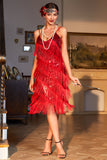 Vestido flapper con flecos rojo de Gatsby de los años 20