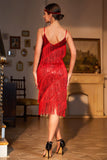 Vestido flapper con flecos rojo de Gatsby de los años 20