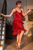 Vestido flapper con flecos rojo de Gatsby de los años 20