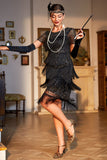 Vestido Flapper con flecos de Gatsby con cuentas negras rojas con cuello joya