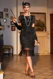 Vestido Flapper con flecos de Gatsby con cuentas negras rojas con cuello joya