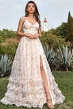 Apricot A Line Print Prom Dress con hendidura