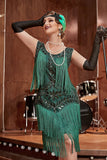 Vestido verde oscuro de Gatsby de la década de 1920 con lentejuelas y flecos