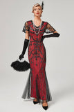 Vestido largo flapper de lentejuelas rojas de la década de 1920