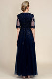 Sparkly Navy Beaded Madre del vestido de novia con encaje