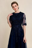 Sparkly Navy Beaded Madre del vestido de novia con encaje