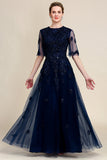 Sparkly Navy Beaded Madre del vestido de novia con encaje