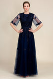 Sparkly Navy Beaded Madre del vestido de novia con encaje