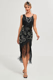 Vestido flapper con flecos de Gatsby con tirantes finos negros