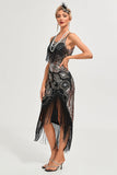 Vestido flapper con flecos de Gatsby con tirantes finos negros