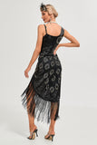 Vestido flapper con flecos de Gatsby con tirantes finos negros